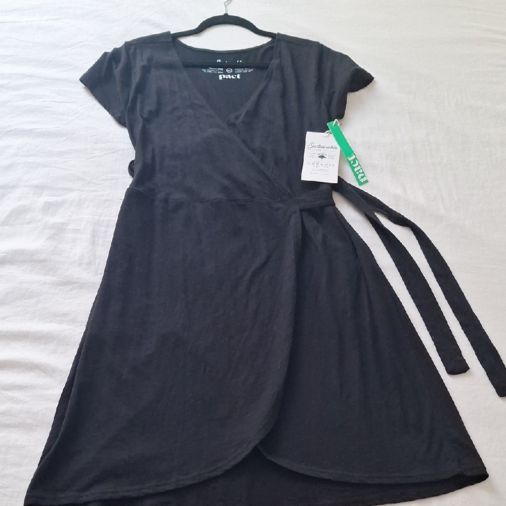 PACT Black Wrap Dress Medium